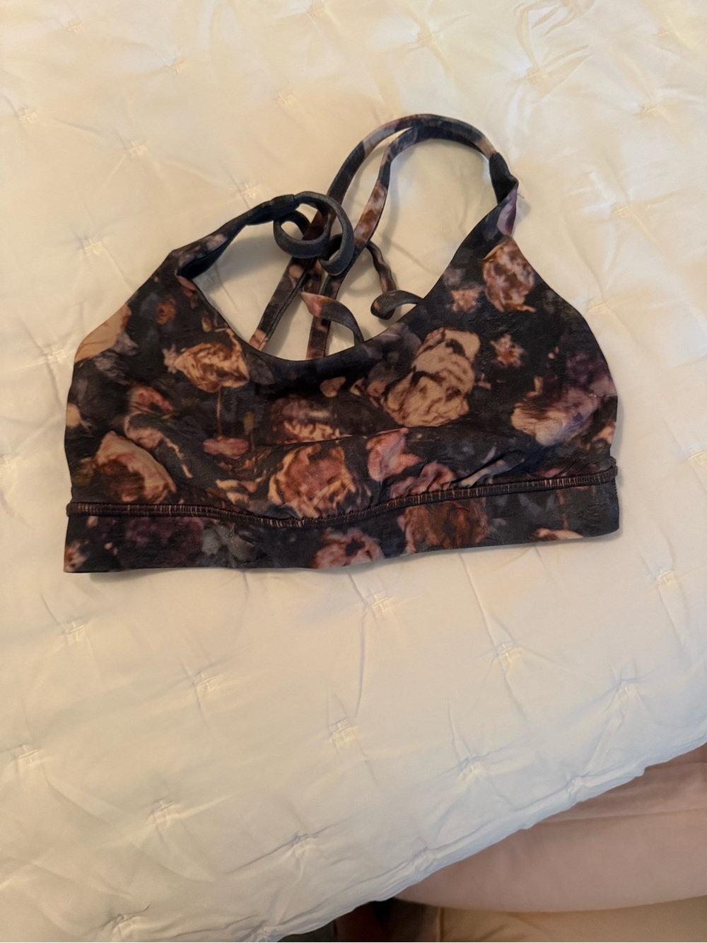 Lululemon Floral Tie-Back Sports Bra — Black & Rose